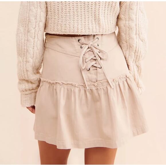 Free People mini skirt ruffled tiered pleated lace-up boho XS - Picture 9 of 9